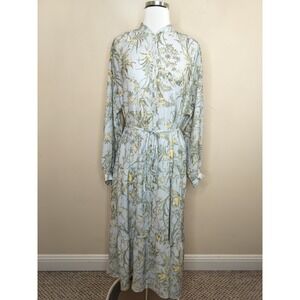 H&M Floral Maxi Dress Button Up Tiered Tie Waist Bohemian Prairie